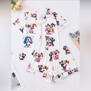 Pajamas Set Dog Cartoon Size Small White Blue Pink Animal Print